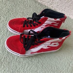 Vans Off The Wall Kids Red Flame Suede High Top Casual Shoes Size 1